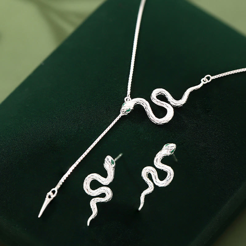 Ensemble collier et boucles d'oreilles en argent sterling 925 avec pierres de Bouddha et symbole de l'année du serpent
