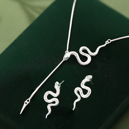 Ensemble collier et boucles d'oreilles en argent sterling 925 avec pierres de Bouddha et symbole de l'année du serpent