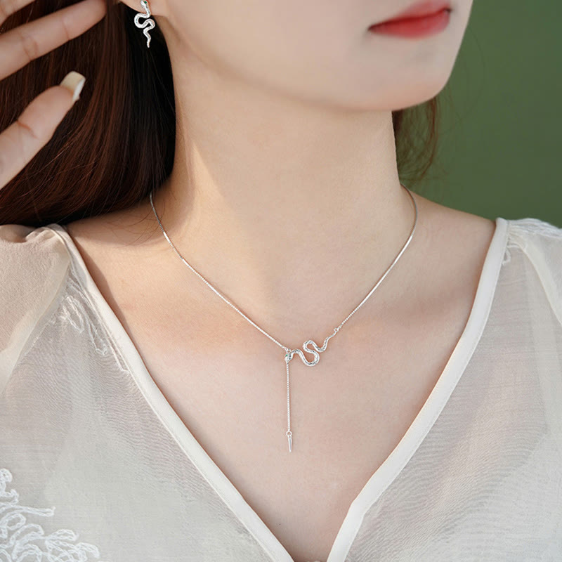 Ensemble collier et boucles d'oreilles en argent sterling 925 avec pierres de Bouddha et symbole de l'année du serpent