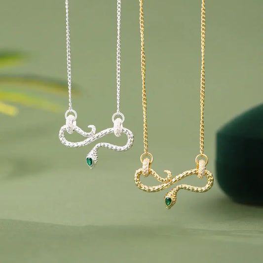 Buddha Stones 999 Sterling Silver Year of the Snake Coiling Snake Infinite Symbol Blessing Necklace Pendant BS