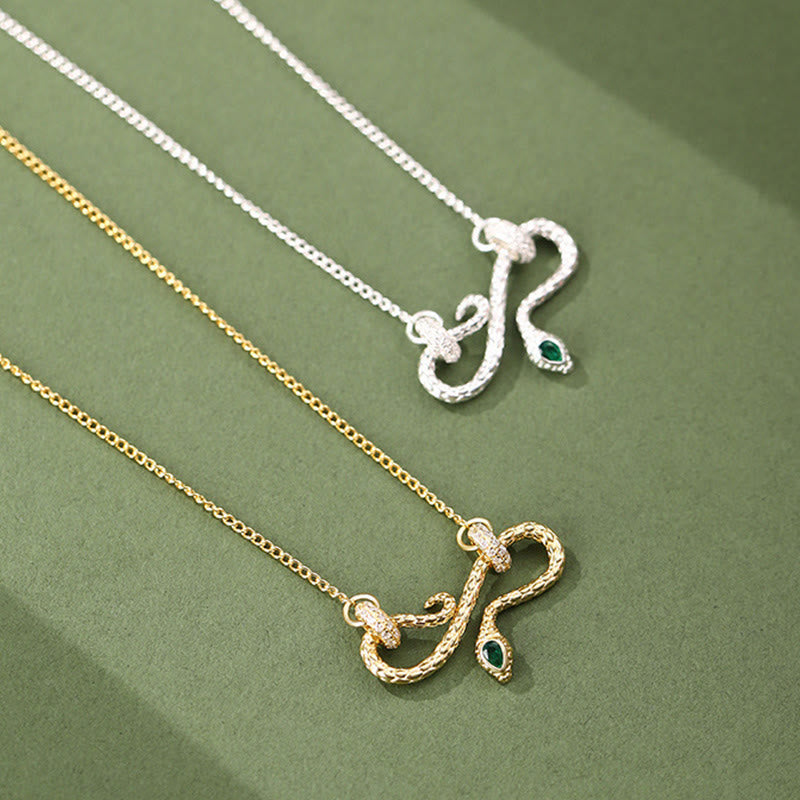 Collier pendentif en argent sterling 999 avec symbole infini de l'année du serpent enroulé.
