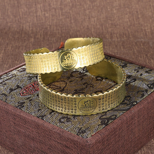 Bracelet jonc en cuivre avec mantra de la grande compassion et pierres de Bouddha