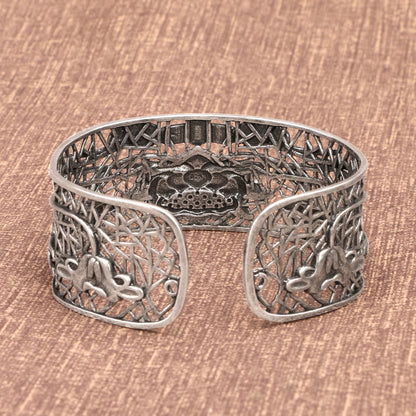 Bracelet jonc de guérison et d'illumination en cuivre plaqué argent avec pierres de Bouddha et lotus creux