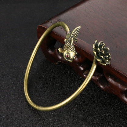 Bracelet porte-bonheur en cuivre avec pierres de Bouddha, fleur de lotus, poisson koï