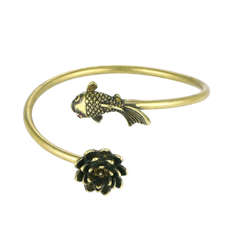 Bracelet porte-bonheur en cuivre avec pierres de Bouddha, fleur de lotus, poisson koï