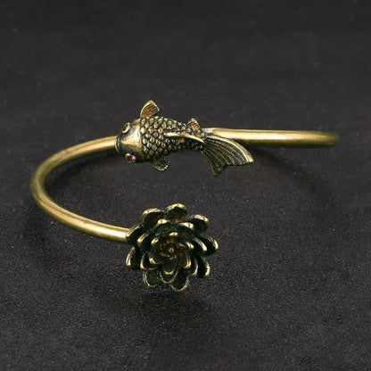 Bracelet porte-bonheur en cuivre avec pierres de Bouddha, fleur de lotus, poisson koï
