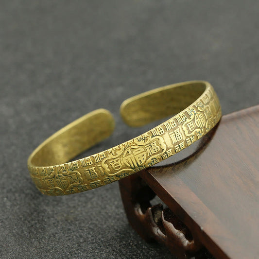 Bracelet porte-bonheur en cuivre avec pierres de Bouddha et caractère Fu, cent bénédictions