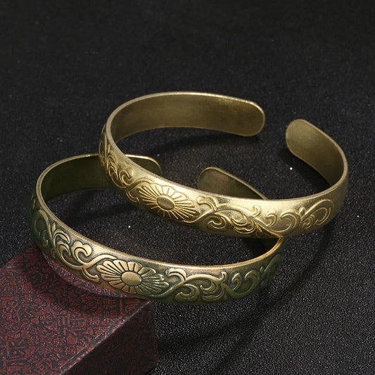 Bracelet manchette Bouddha Stones Daisy Flower Vine Copper Lucky Self Care