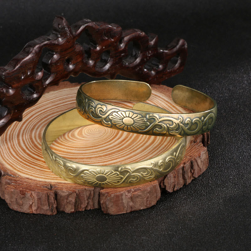 Bracelet manchette Bouddha Stones Daisy Flower Vine Copper Lucky Self Care