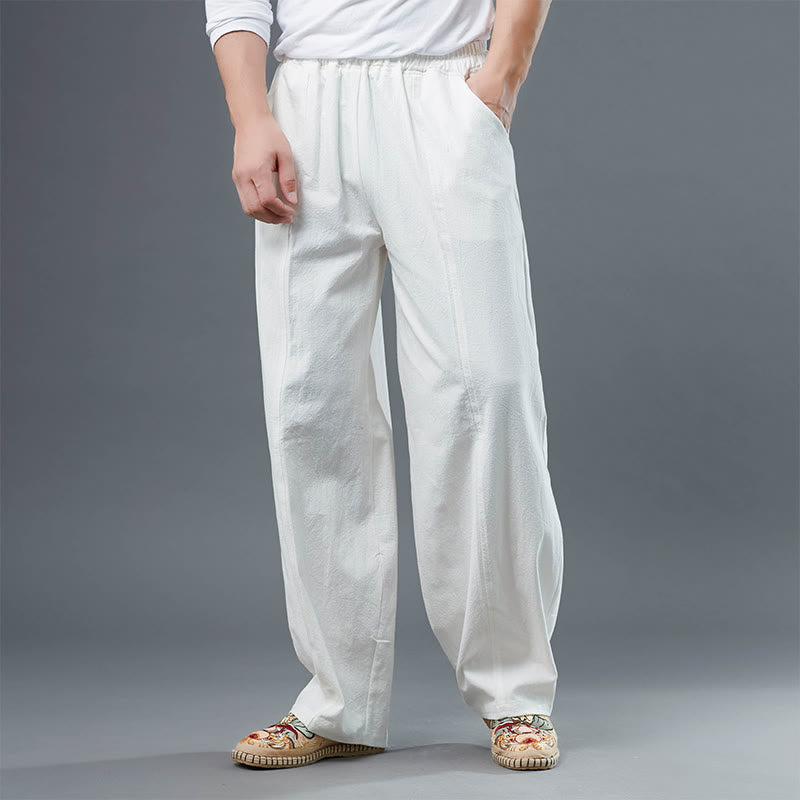 Buddha Stones Casual Solid Color Cotton Linen Men's Pants With Pockets