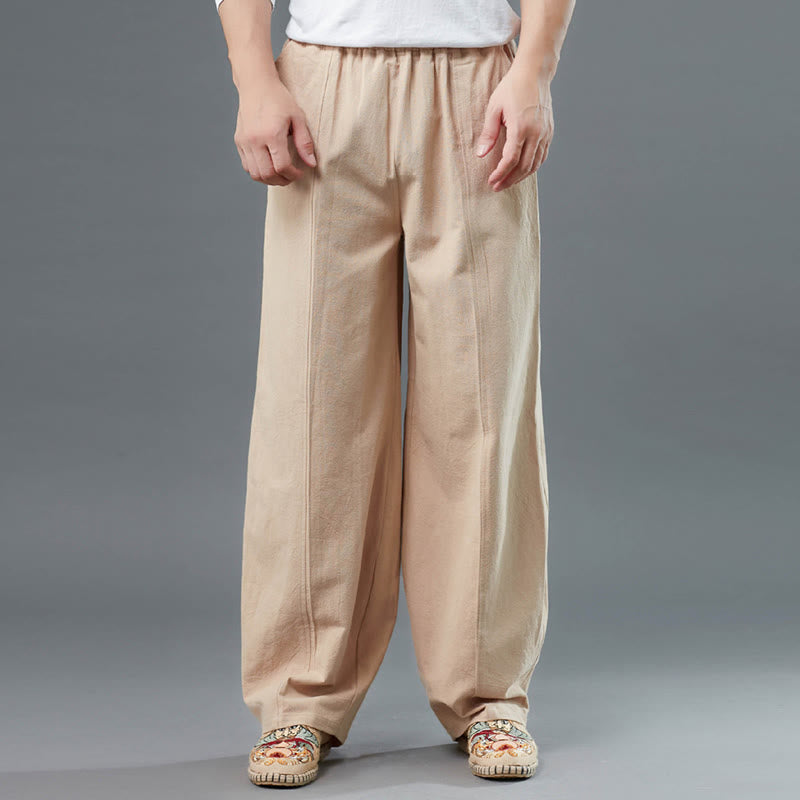 Buddha Stones Casual Solid Color Cotton Linen Men's Pants With Pockets