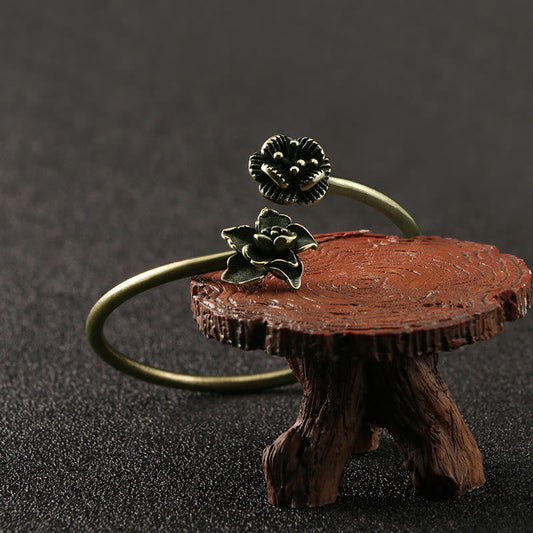 Bracelet de guérison en cuivre et pierres de Bouddha, fleur de pêcher