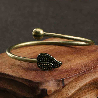 Buddha Stones Leaf Bead Copper Luck Wealth cuff Bracelet Bangle