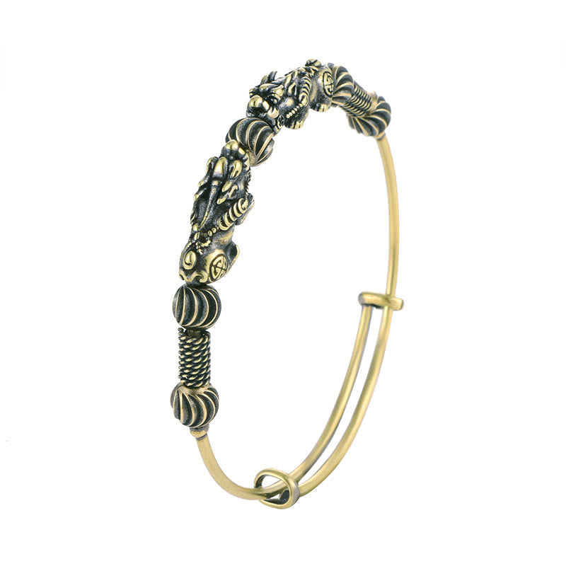 Bracelet jonc en cuivre avec pierres de Bouddha Pi Xiu, porte-bonheur et éloigne les mauvais esprits