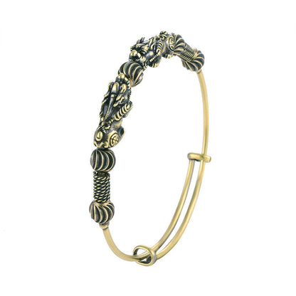 Bracelet jonc en cuivre avec pierres de Bouddha Pi Xiu, porte-bonheur et éloigne les mauvais esprits