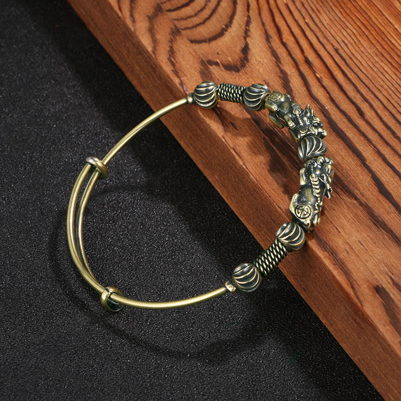 Bracelet jonc en cuivre avec pierres de Bouddha Pi Xiu, porte-bonheur et éloigne les mauvais esprits
