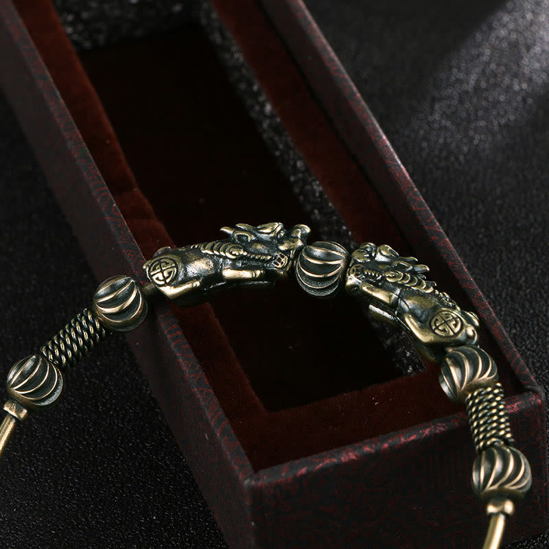 Bracelet jonc en cuivre avec pierres de Bouddha Pi Xiu, porte-bonheur et éloigne les mauvais esprits
