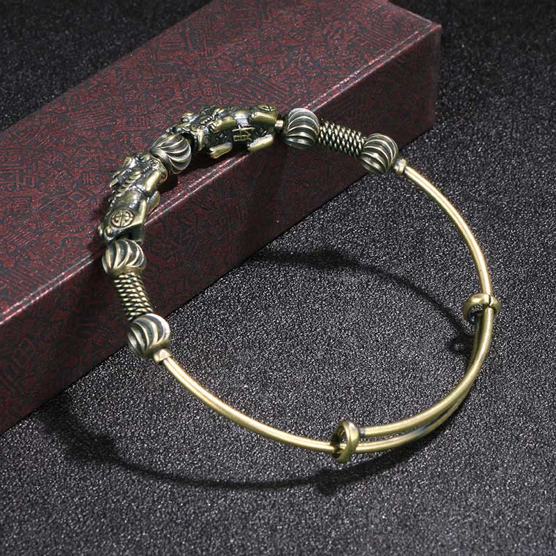 Bracelet jonc en cuivre avec pierres de Bouddha Pi Xiu, porte-bonheur et éloigne les mauvais esprits