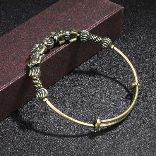 Bracelet jonc en cuivre avec pierres de Bouddha Pi Xiu, porte-bonheur et éloigne les mauvais esprits