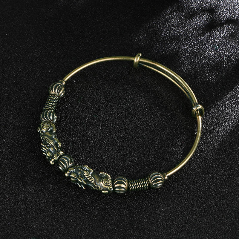 Bracelet jonc en cuivre avec pierres de Bouddha Pi Xiu, porte-bonheur et éloigne les mauvais esprits