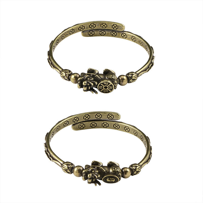 Bracelet porte-bonheur en cuivre avec pierres de Bouddha Pi Xiu et lingot de pièce de monnaie