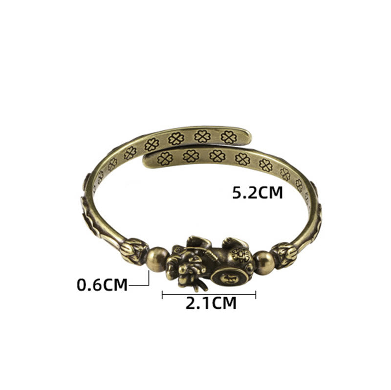 Bracelet porte-bonheur en cuivre avec pierres de Bouddha Pi Xiu et lingot de pièce de monnaie