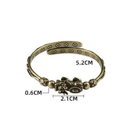 Bracelet porte-bonheur en cuivre avec pierres de Bouddha Pi Xiu et lingot de pièce de monnaie
