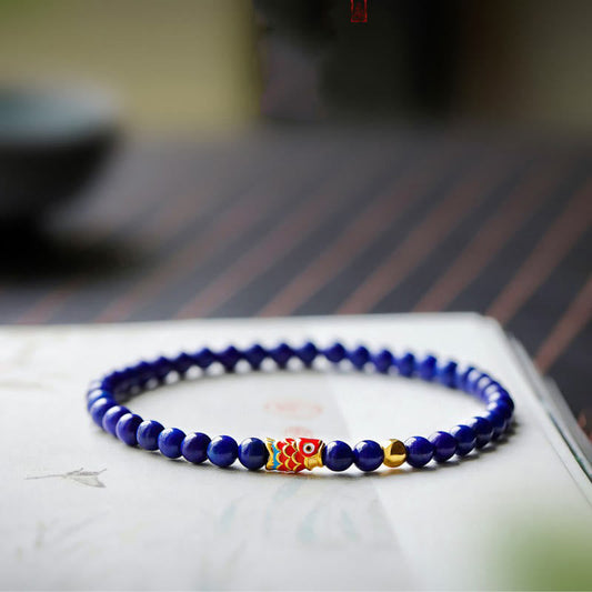 Bracelet positif en pierre de Bouddha et lazurite, poisson koï