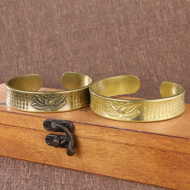 Bracelet manchette en cuivre avec pierres de Bouddha, Sutra du cœur, fleur de lotus, paix