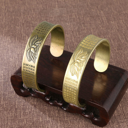 Bracelet manchette en cuivre avec pierres de Bouddha, Sutra du cœur, fleur de lotus, paix