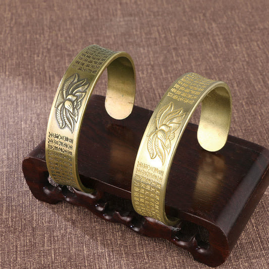 Bracelet manchette en cuivre avec pierres de Bouddha, Sutra du cœur, fleur de lotus, paix
