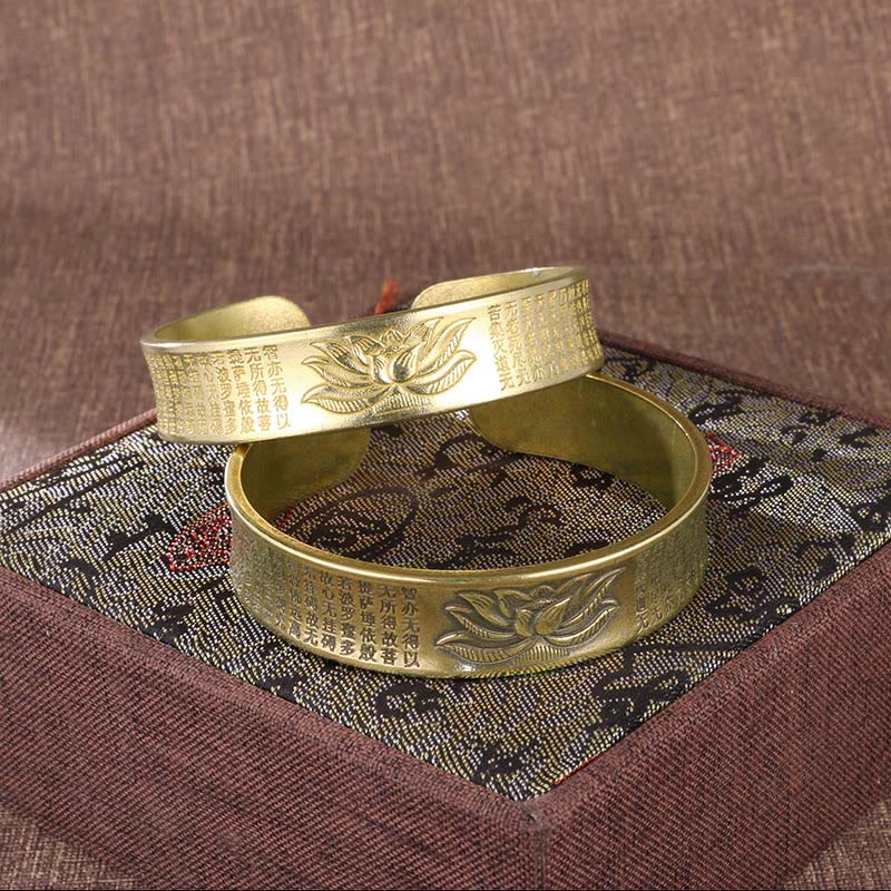 Bracelet manchette en cuivre avec pierres de Bouddha, Sutra du cœur, fleur de lotus, paix