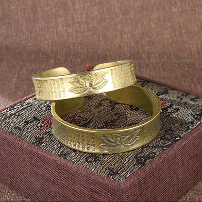 Bracelet manchette en cuivre avec pierres de Bouddha, Sutra du cœur, fleur de lotus, paix