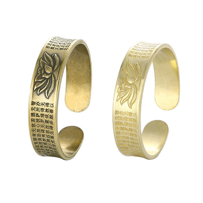 Bracelet manchette en cuivre avec pierres de Bouddha, Sutra du cœur, fleur de lotus, paix