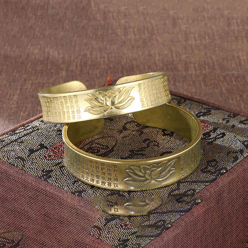Bracelet manchette en cuivre avec pierres de Bouddha, Sutra du cœur, fleur de lotus, paix