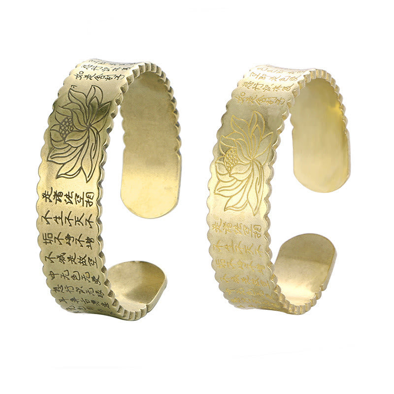 Bracelet manchette en cuivre avec pierres de Bouddha, Sutra du cœur, fleur de lotus, paix, illumination