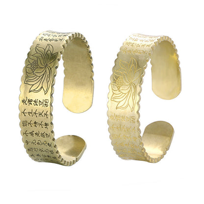 Bracelet manchette en cuivre avec pierres de Bouddha, Sutra du cœur, fleur de lotus, paix, illumination