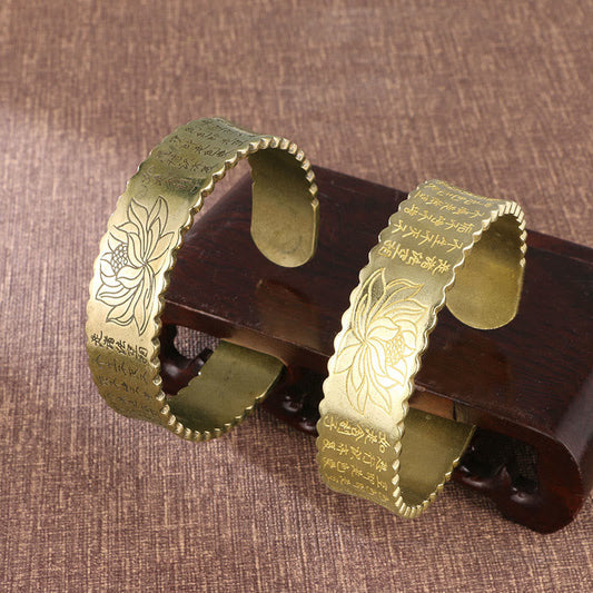 Bracelet manchette en cuivre avec pierres de Bouddha, Sutra du cœur, fleur de lotus, paix, illumination