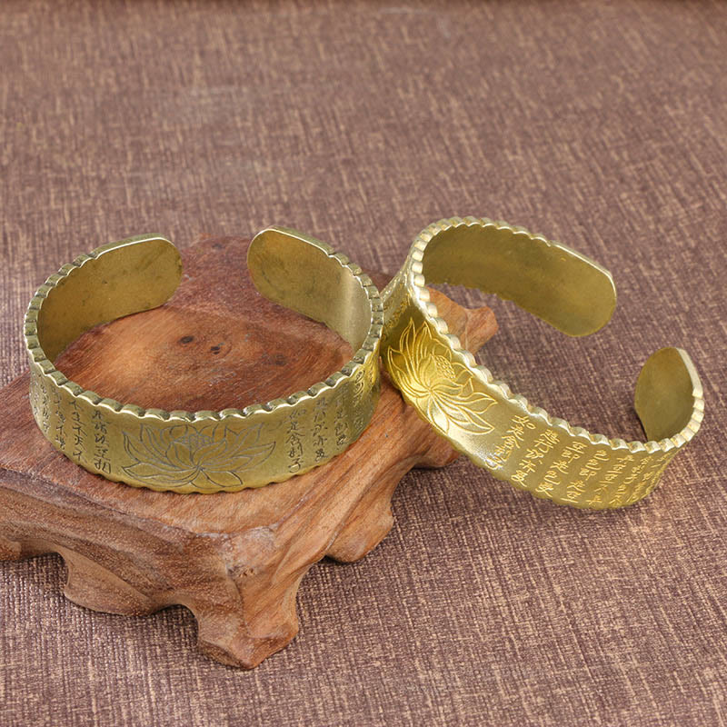 Bracelet manchette en cuivre avec pierres de Bouddha, Sutra du cœur, fleur de lotus, paix, illumination