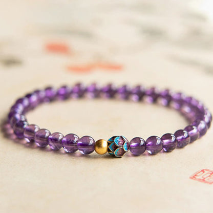 Bracelet de conscience spirituelle en améthyste naturelle et lotus en pierres de Bouddha