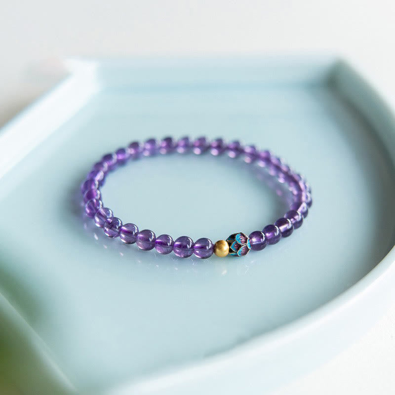 Bracelet de conscience spirituelle en améthyste naturelle et lotus en pierres de Bouddha
