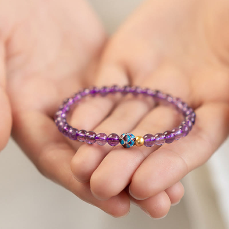 Bracelet de conscience spirituelle en améthyste naturelle et lotus en pierres de Bouddha