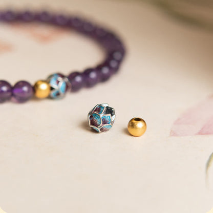 Bracelet de conscience spirituelle en améthyste naturelle et lotus en pierres de Bouddha