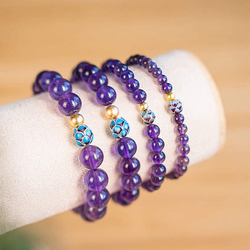 Bracelet de conscience spirituelle en améthyste naturelle et lotus en pierres de Bouddha