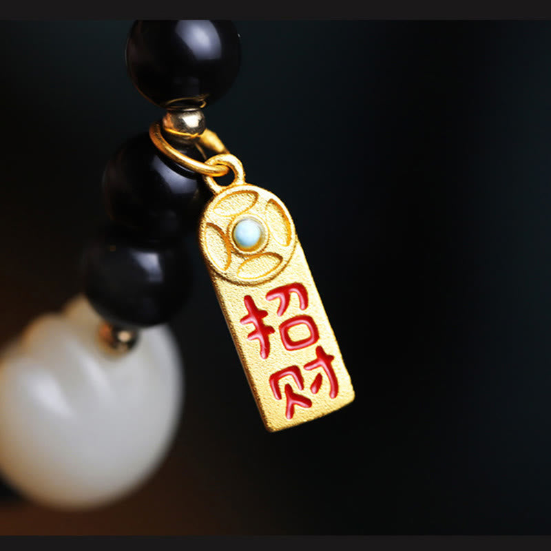 Bracelet porte-bonheur et de purification en obsidienne noire, motif patte de chat, graine de Bodhi