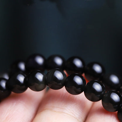 Bracelet porte-bonheur et de purification en obsidienne noire, motif patte de chat, graine de Bodhi