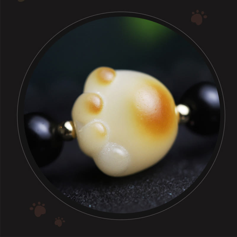 Bracelet porte-bonheur et de purification en obsidienne noire, motif patte de chat, graine de Bodhi