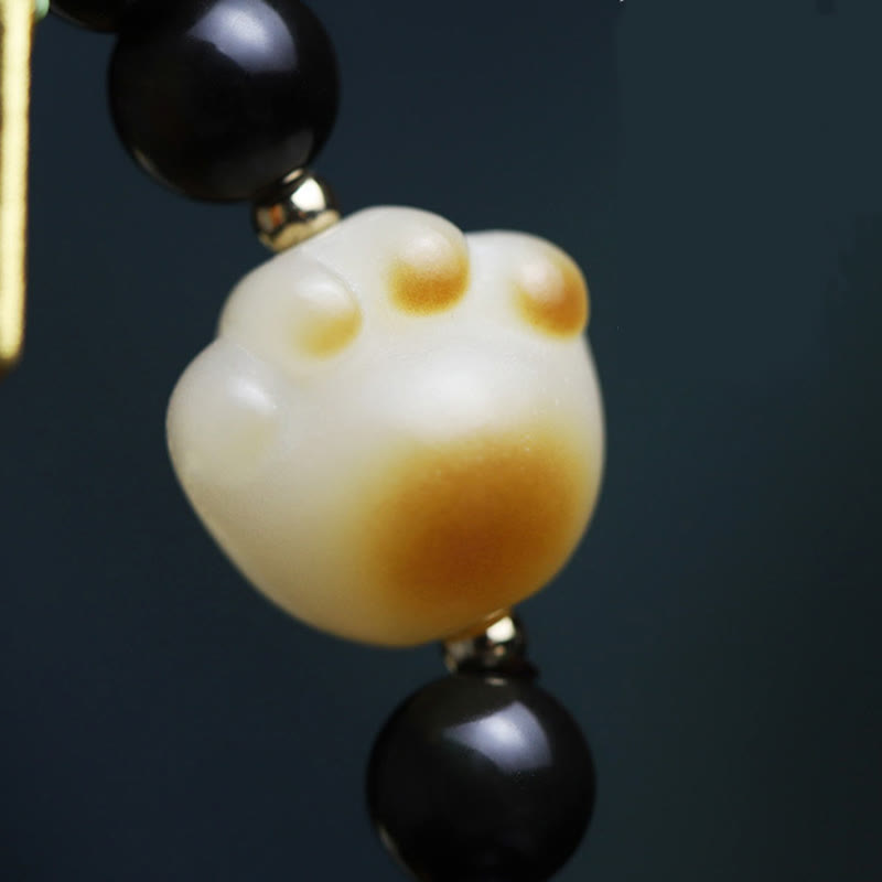 Bracelet porte-bonheur et de purification en obsidienne noire, motif patte de chat, graine de Bodhi