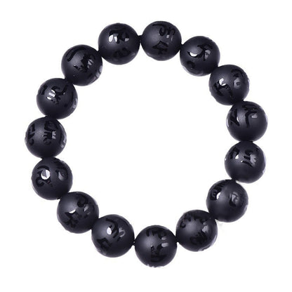 Bracelet de protection sculpté en onyx noir naturel avec pierres de Bouddha Om Mani Padme Hum