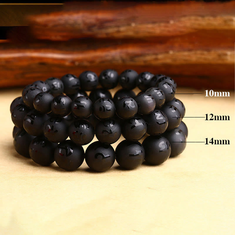 Bracelet de protection sculpté en onyx noir naturel avec pierres de Bouddha Om Mani Padme Hum